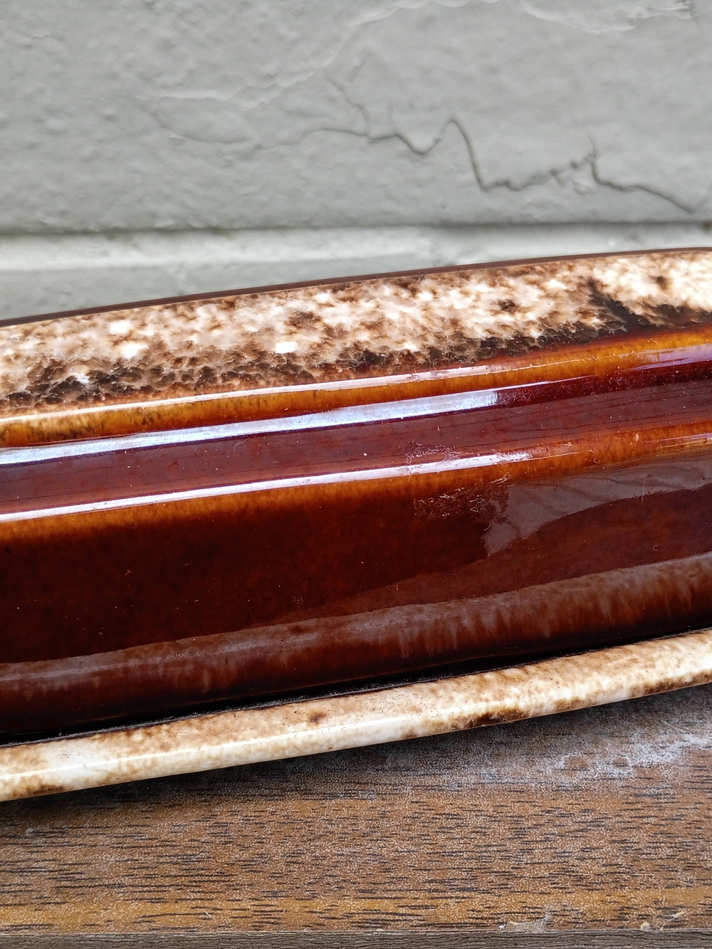 Vtg Hull Pottery Oven Proof Brown Drip Glaze Butter Dish